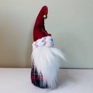 Plaid Fabric Christmas Gnome Plush With Red Hat & White Beard For Holiday Decor